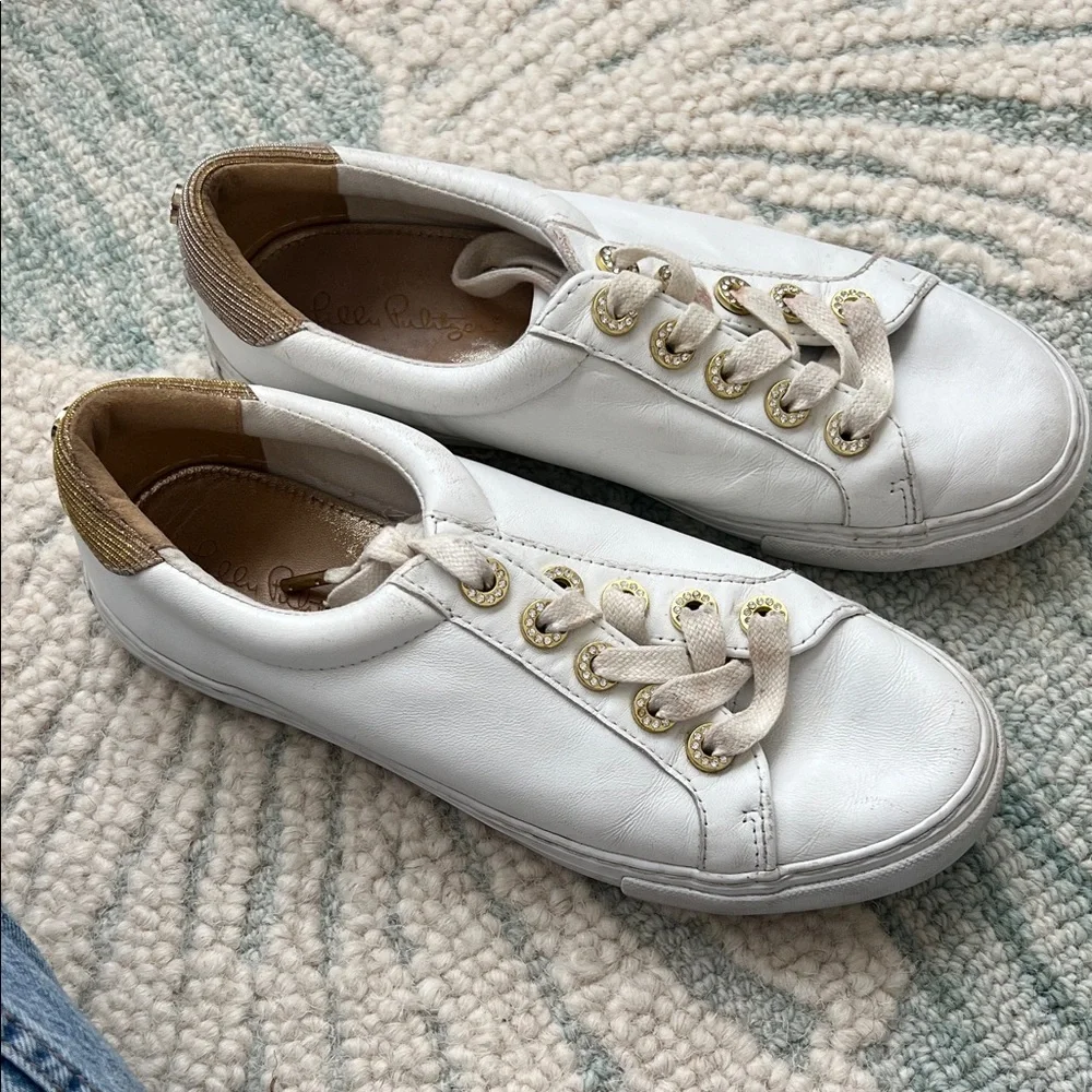 Lilly Pulitzer White Leather Women's Sneakers - Picture 1 of 6
